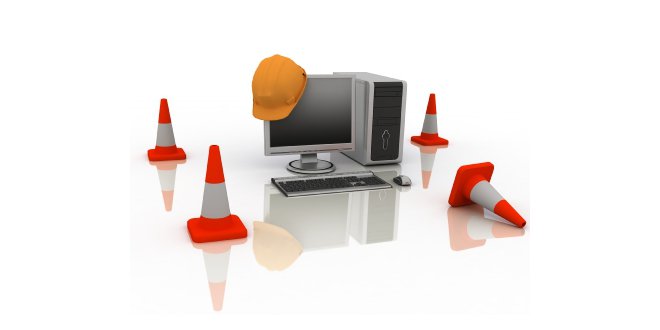 orange cones around computer