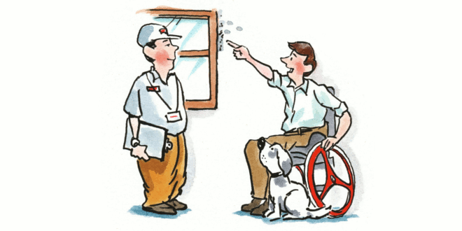 cartoon of man talking to exterminator
